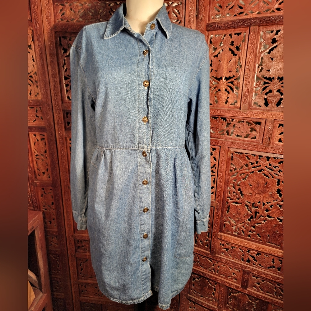 Vintage 90s NY Jeans Long Sleeve Denim Dress, Size Medium